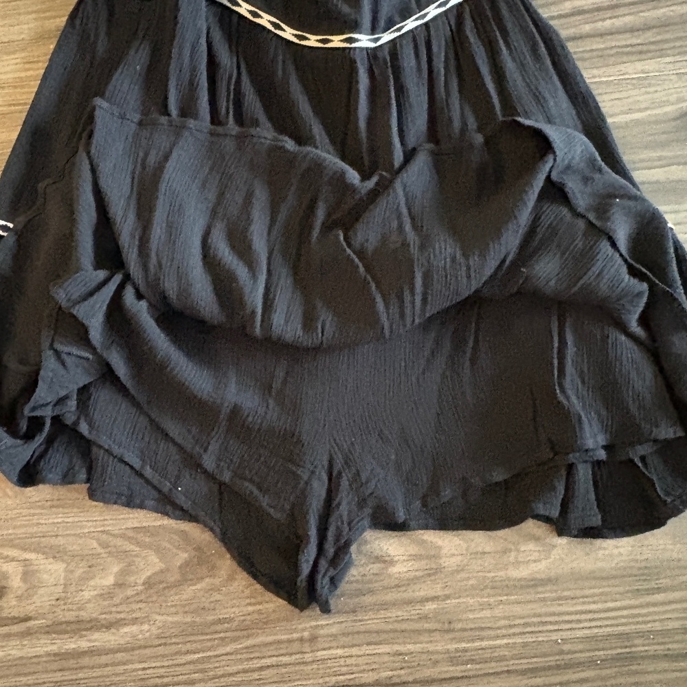 Mustard Seed Black and White Tape Trim Shirred Tiered Romper Dress - Picture 4 of 6